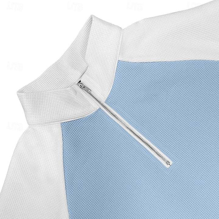 Men's Quarter Zip Waffle Knit Stand Collar Pullover Sweater