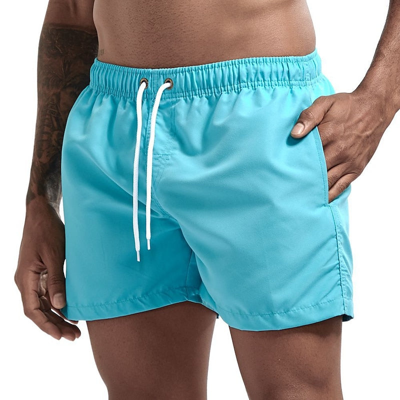 Men's Quick Dry Swim Shorts with Drawstring Waist and Liner