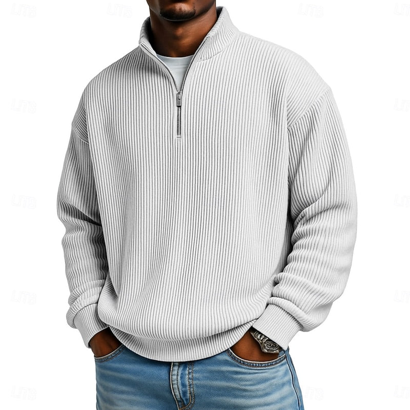 Men's Relaxed Fit Ribbed Knit Quarter Zip Pullover Sweater