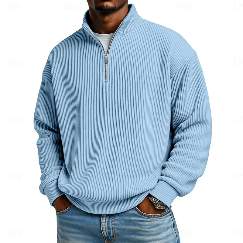 Men's Relaxed Fit Ribbed Knit Quarter Zip Pullover Sweater