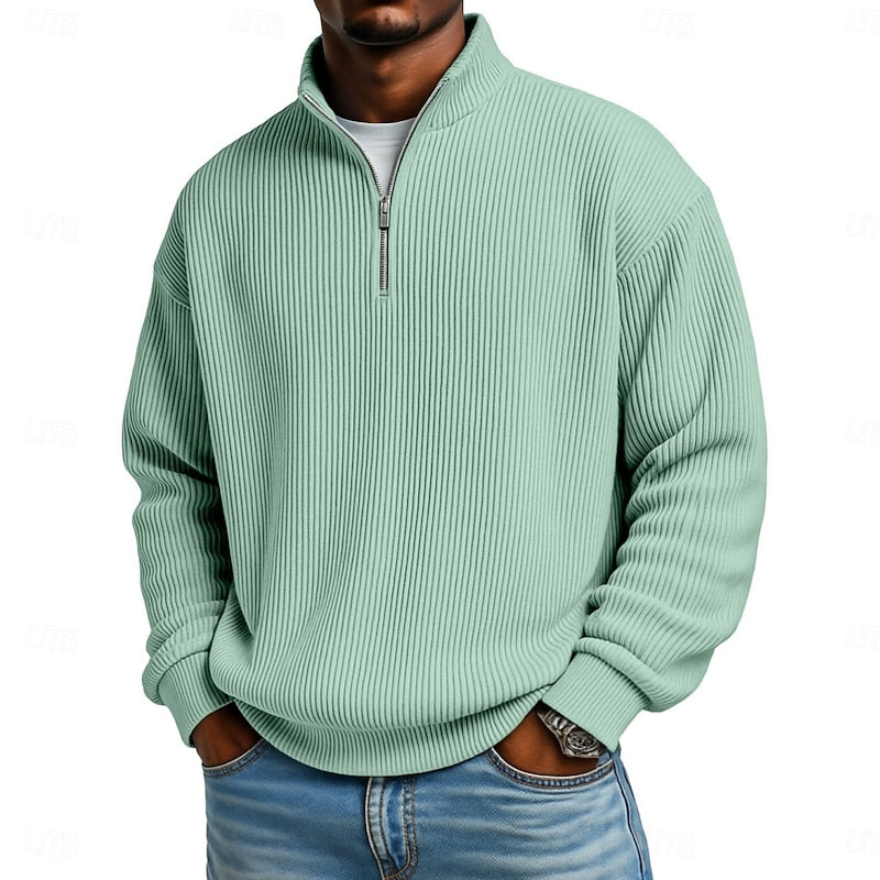 Men's Relaxed Fit Ribbed Knit Quarter Zip Pullover Sweater