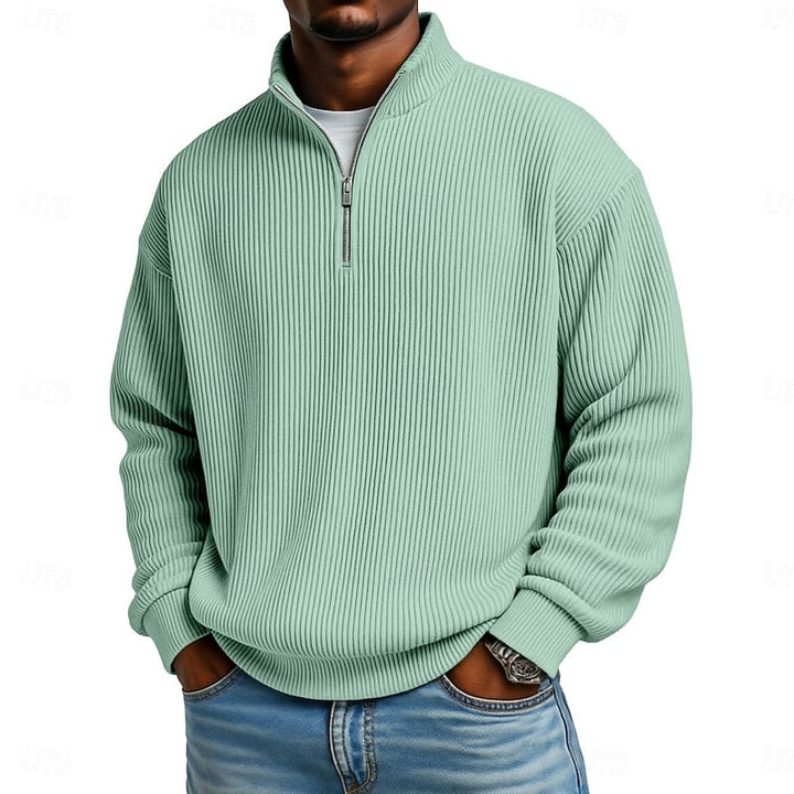 Men's Relaxed Fit Ribbed Knit Quarter Zip Pullover Sweater