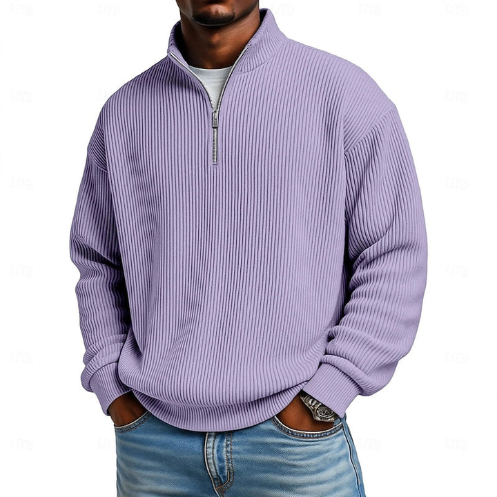 Men's Relaxed Fit Ribbed Knit Quarter Zip Pullover Sweater