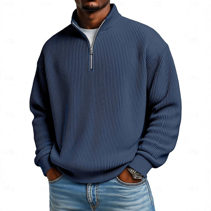 Men's Relaxed Fit Ribbed Knit Quarter Zip Pullover Sweater