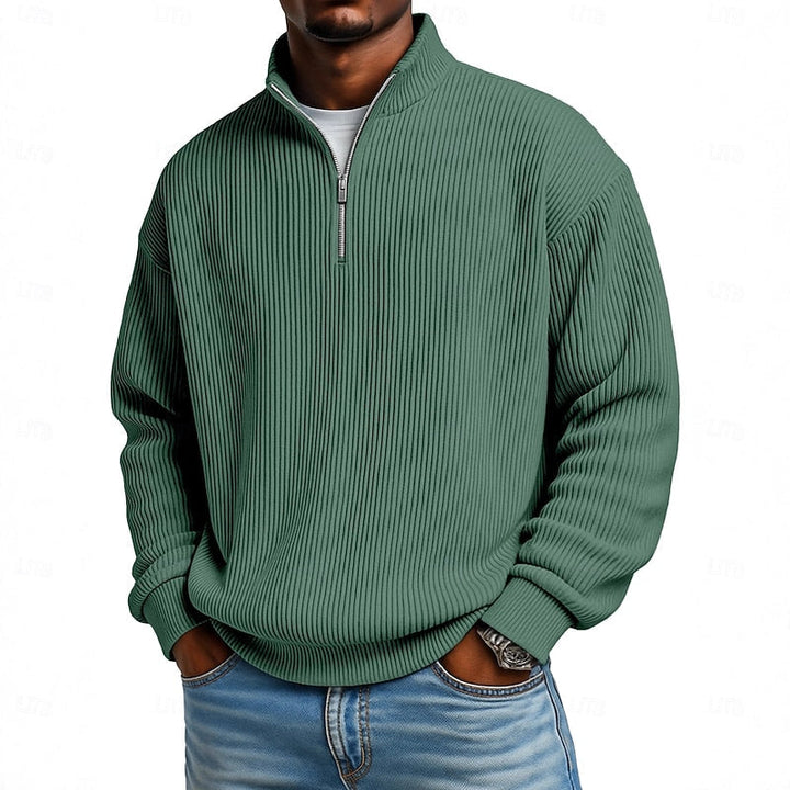 Men's Relaxed Fit Ribbed Knit Quarter Zip Pullover Sweater