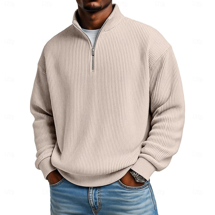 Men's Relaxed Fit Ribbed Knit Quarter Zip Pullover Sweater