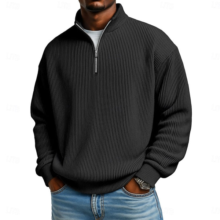 Men's Relaxed Fit Ribbed Knit Quarter Zip Pullover Sweater