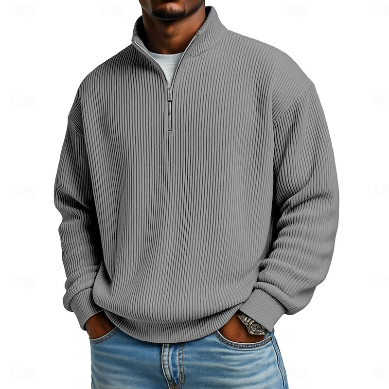 Men's Relaxed Fit Ribbed Knit Quarter Zip Pullover Sweater