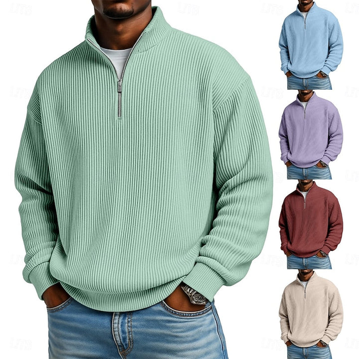 Men's Relaxed Fit Ribbed Knit Quarter Zip Pullover Sweater