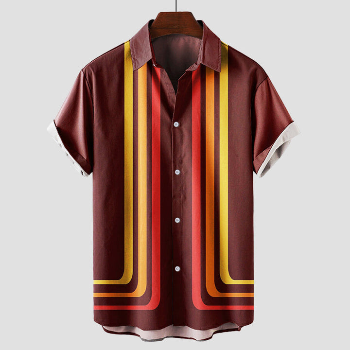 Men's Retro Stripe Short Sleeve Camp Collar Summer Shirt