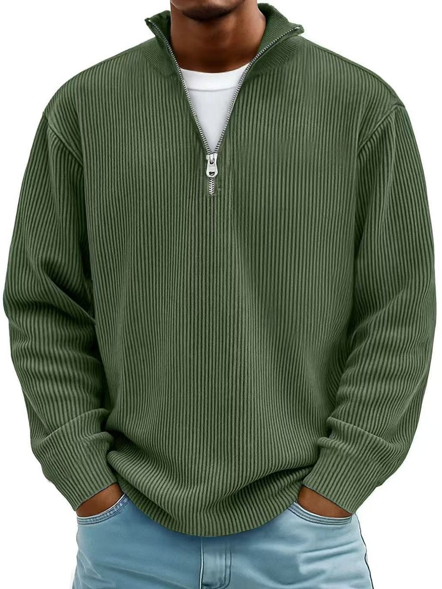 Men's Ribbed Quarter Zip Relaxed Fit Knit Pullover Sweater