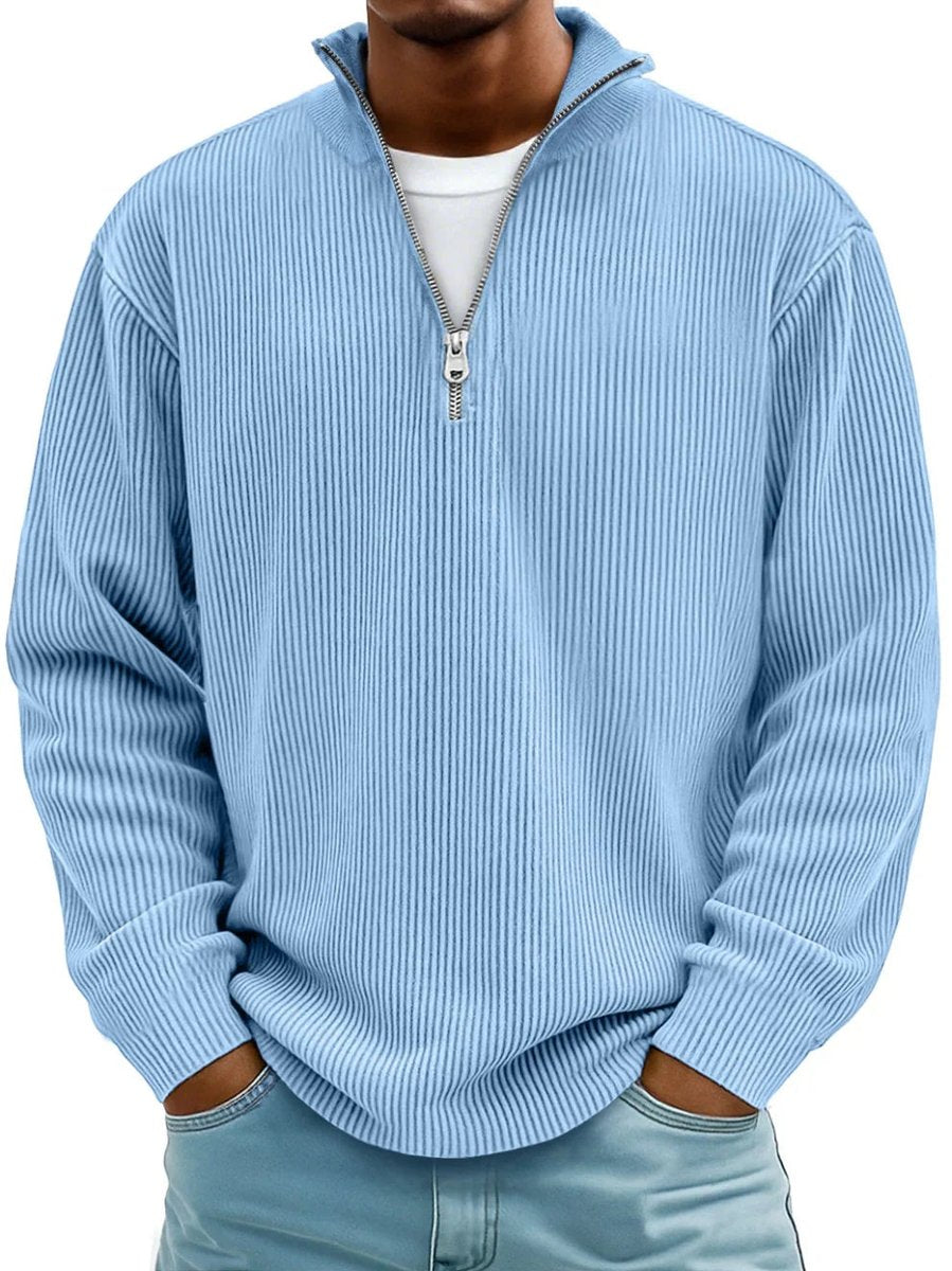 Men's Ribbed Quarter Zip Relaxed Fit Knit Pullover Sweater