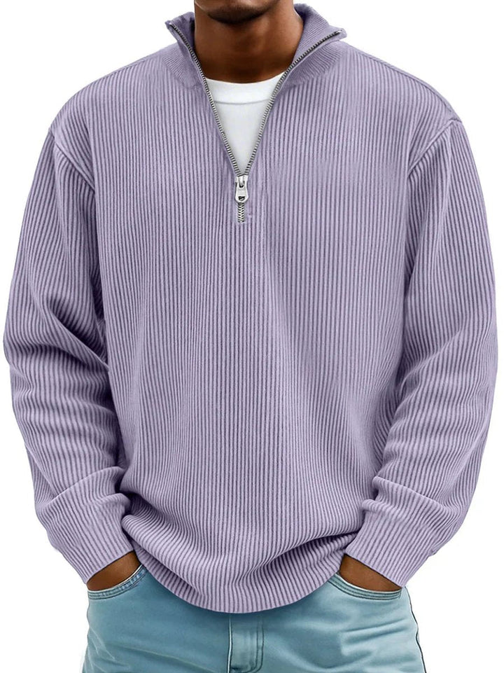 Men's Ribbed Quarter Zip Relaxed Fit Knit Pullover Sweater