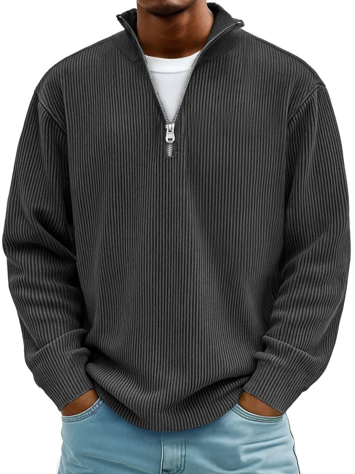 Men's Ribbed Quarter Zip Relaxed Fit Knit Pullover Sweater