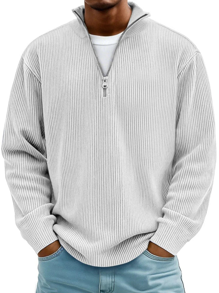 Men's Ribbed Quarter Zip Relaxed Fit Knit Pullover Sweater