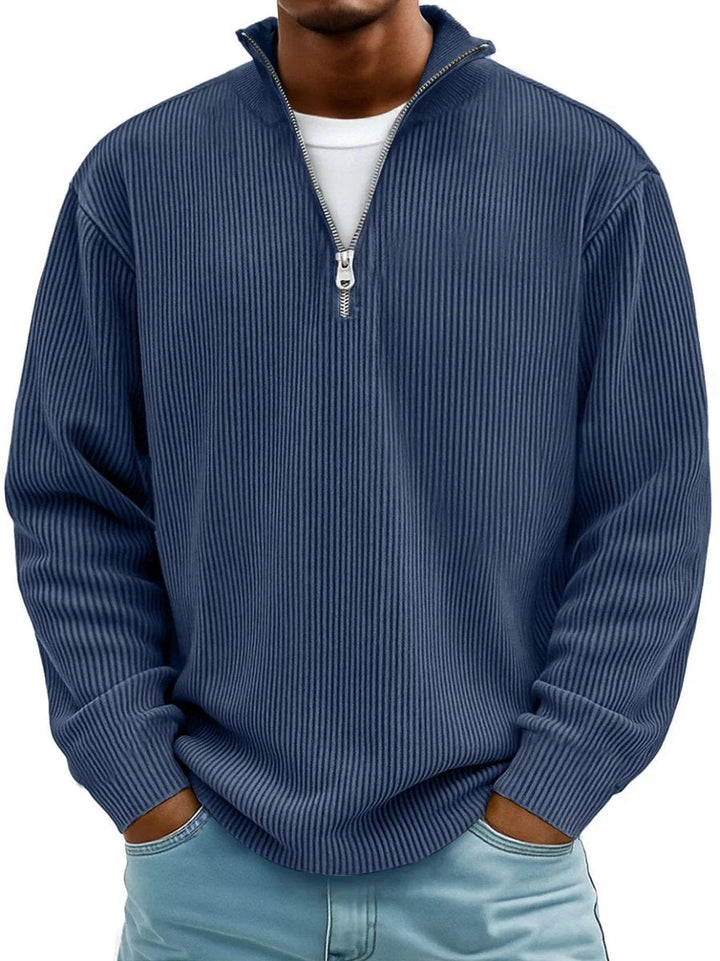 Men's Ribbed Quarter Zip Relaxed Fit Knit Pullover Sweater