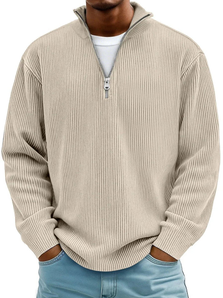 Men's Ribbed Quarter Zip Relaxed Fit Knit Pullover Sweater
