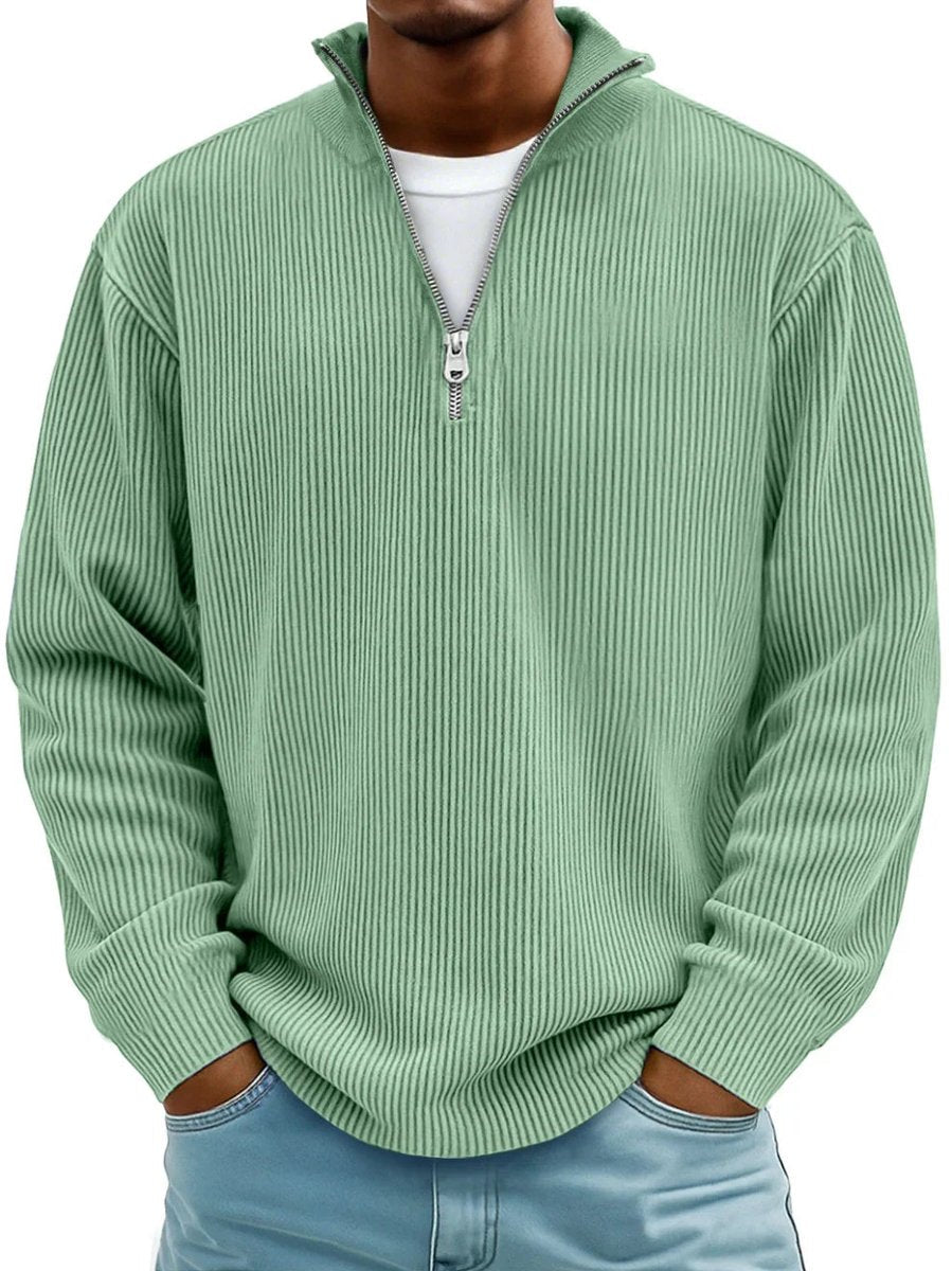 Men's Ribbed Quarter Zip Relaxed Fit Knit Pullover Sweater