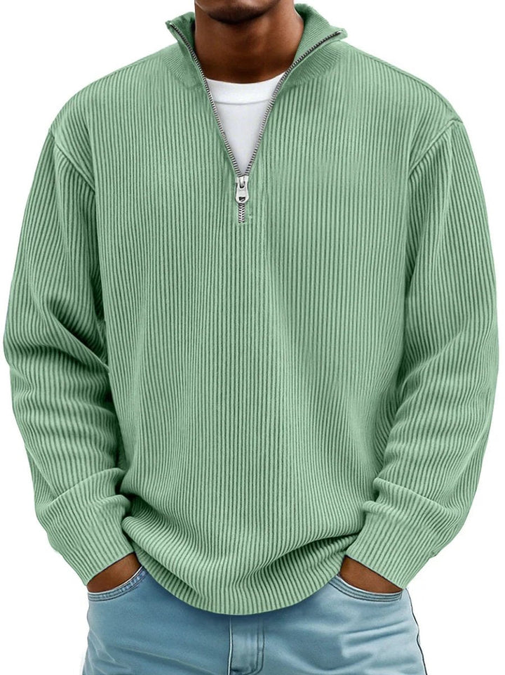Men's Ribbed Quarter Zip Relaxed Fit Knit Pullover Sweater
