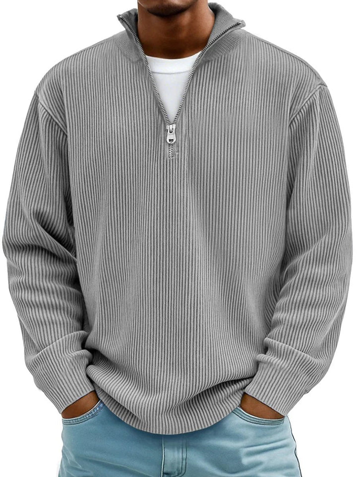 Men's Ribbed Quarter Zip Relaxed Fit Knit Pullover Sweater