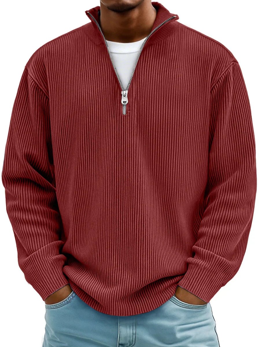 Men's Ribbed Quarter Zip Relaxed Fit Knit Pullover Sweater