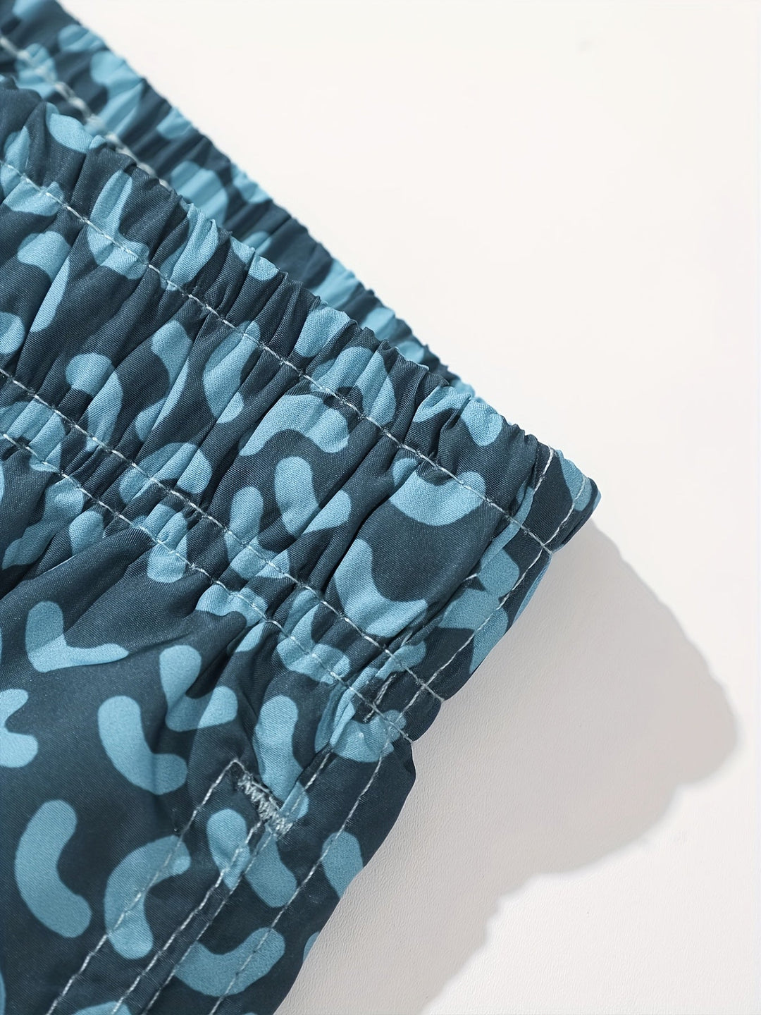 Men's Sea Blue Printed Quick-Dry Summer Swim Shorts Drawstring