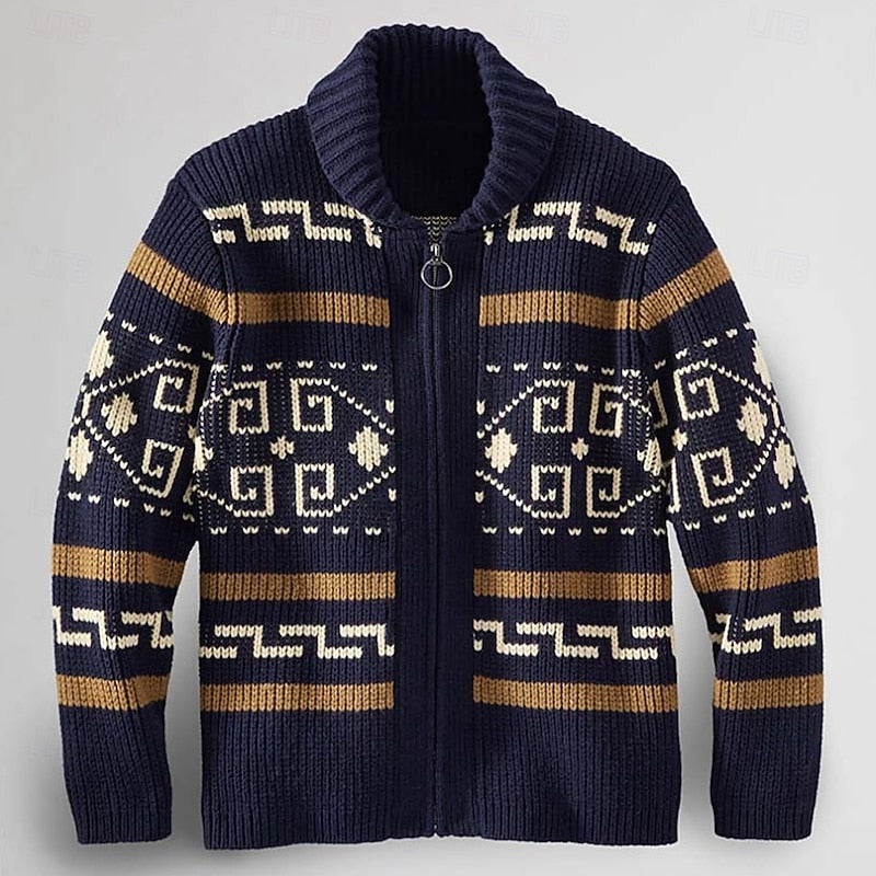 Men's Shawl Collar Patterned Knit Open Front Sweater Cardigan