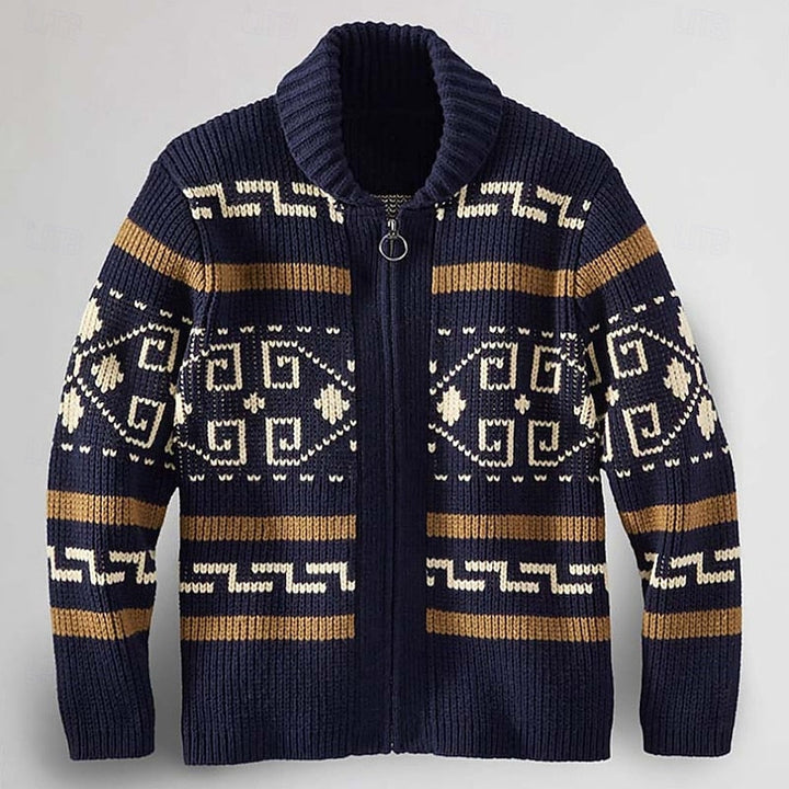 Men's Shawl Collar Patterned Knit Open Front Sweater Cardigan