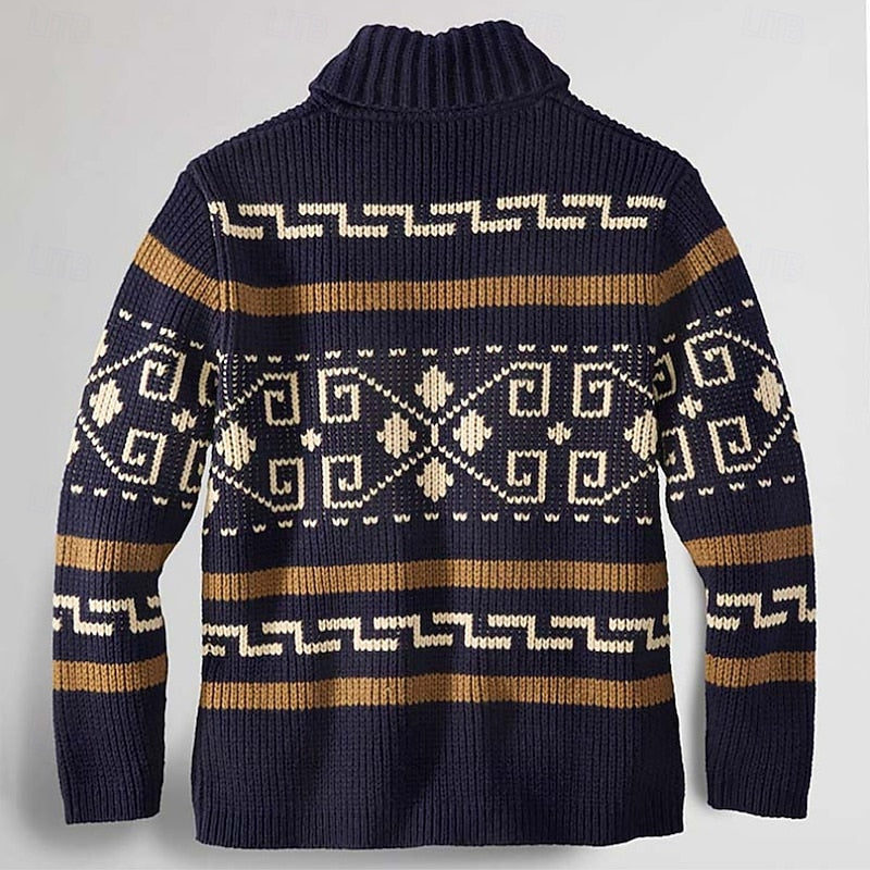 Men's Shawl Collar Patterned Knit Open Front Sweater Cardigan