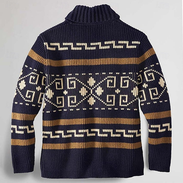 Men's Shawl Collar Patterned Knit Open Front Sweater Cardigan