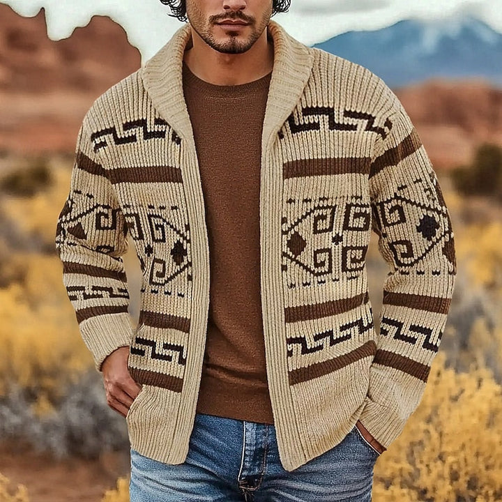 Men's Shawl Collar Patterned Knit Open Front Sweater Cardigan