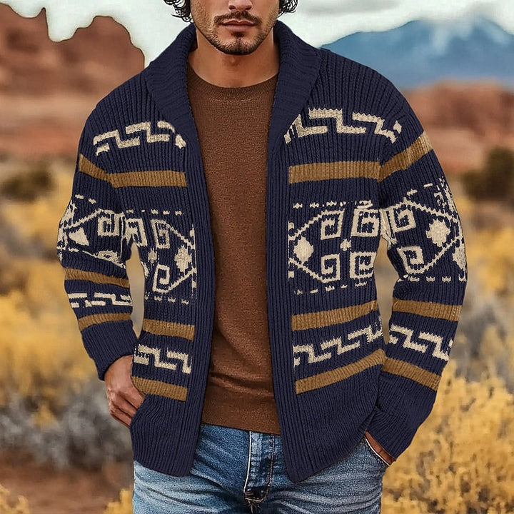 Men's Shawl Collar Patterned Knit Open Front Sweater Cardigan