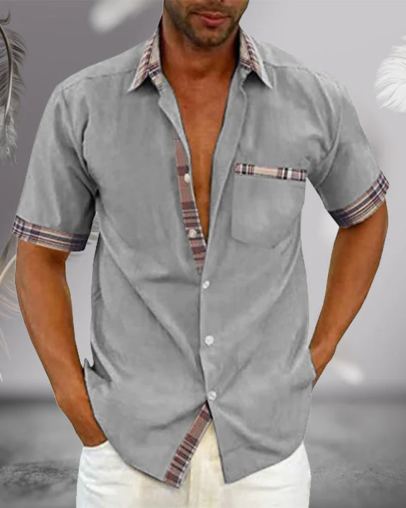 Men's Short Sleeve Button Up Collar Shirt Casual Summer