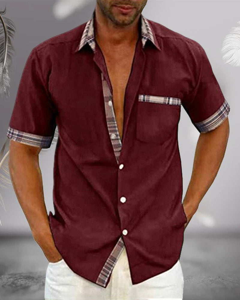 Men's Short Sleeve Button Up Collar Shirt Casual Summer