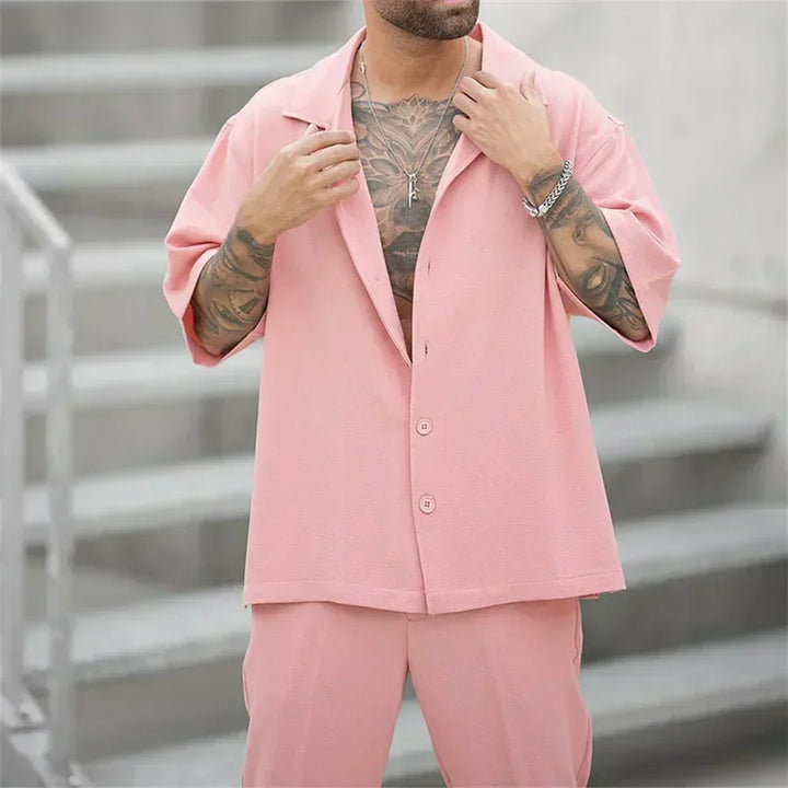 Men's Short Sleeve Shirt and Pants Set, Casual Summer Two-Piece Co-ord