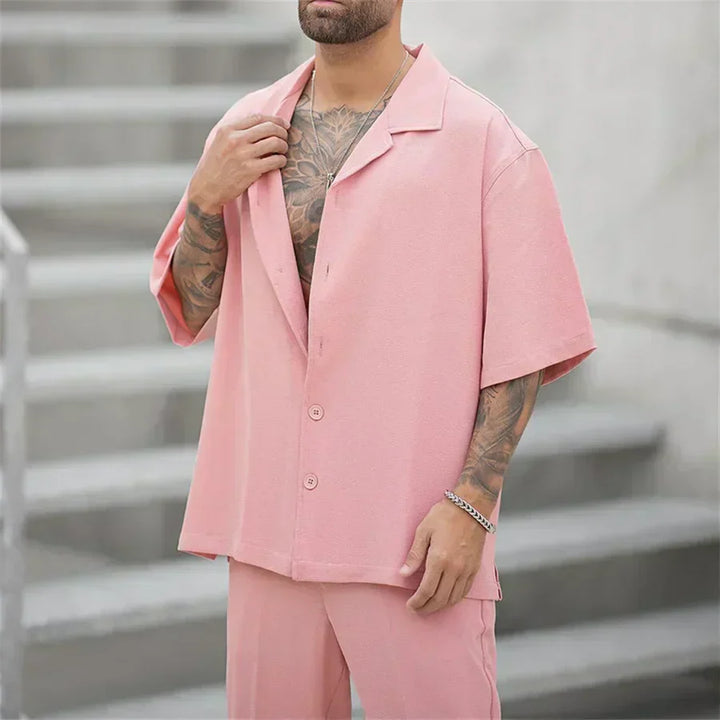Men's Short Sleeve Shirt and Pants Set, Casual Summer Two-Piece Co-ord