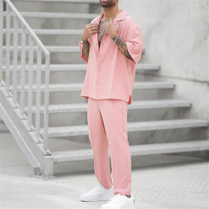 Men's Short Sleeve Shirt and Pants Set, Casual Summer Two-Piece Co-ord