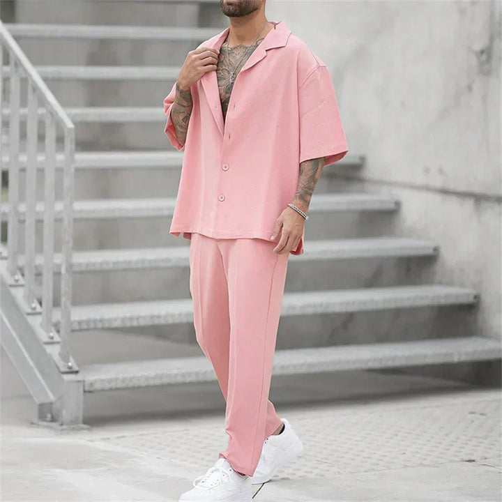 Men's Short Sleeve Shirt and Pants Set, Casual Summer Two-Piece Co-ord
