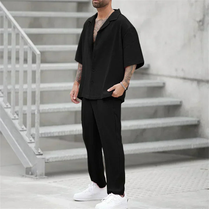 Men's Short Sleeve Shirt and Pants Set, Casual Summer Two-Piece Co-ord