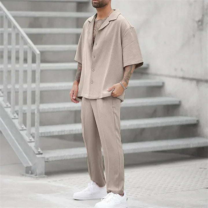 Men's Short Sleeve Shirt and Pants Set, Casual Summer Two-Piece Co-ord