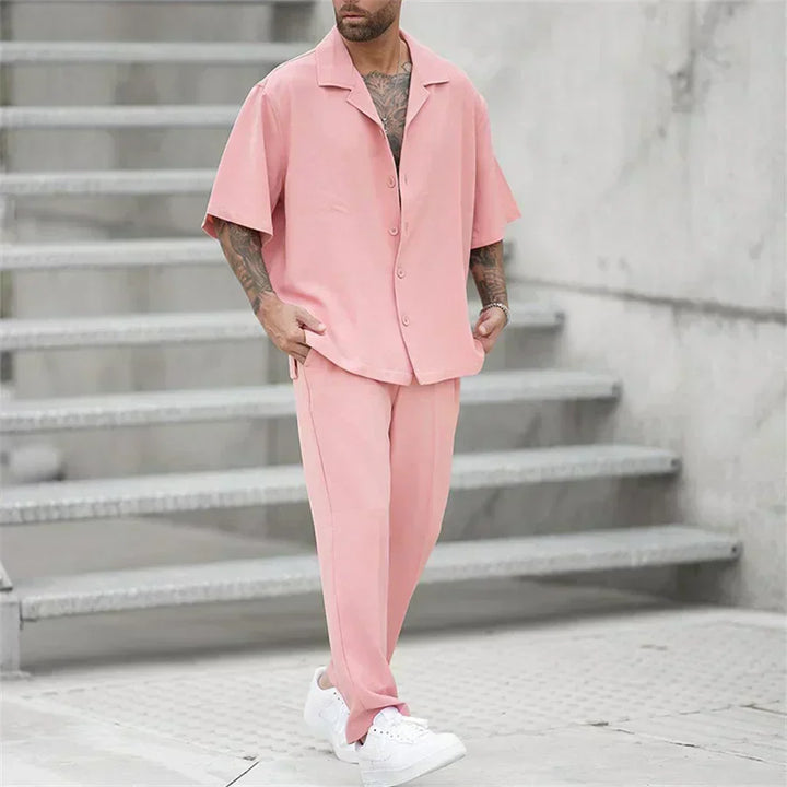 Men's Short Sleeve Shirt and Pants Set, Casual Summer Two-Piece Co-ord