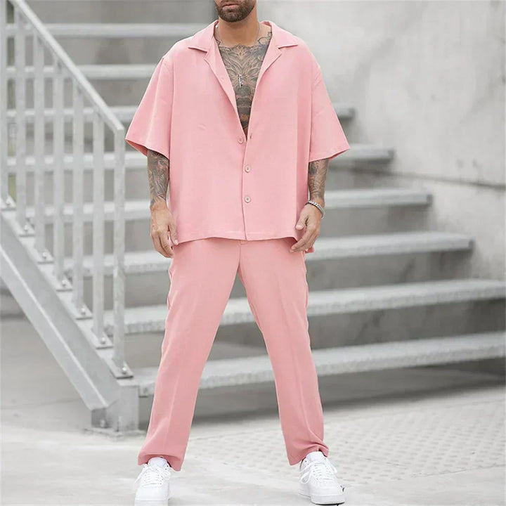 Men's Short Sleeve Shirt and Pants Set, Casual Summer Two-Piece Co-ord