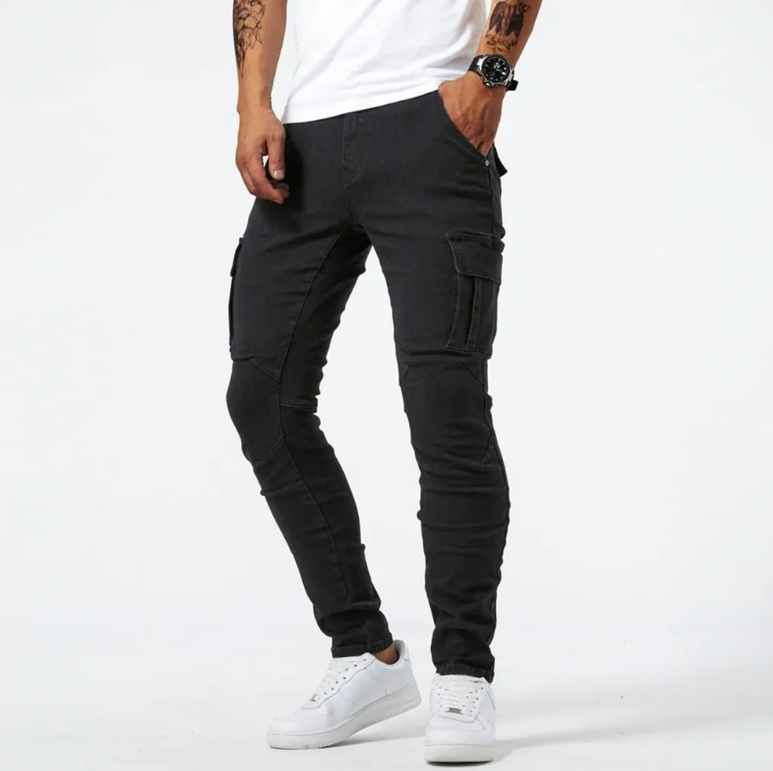 Men's Skinny Cargo Jeans Slim Fit Stretch Denim with Side Pockets