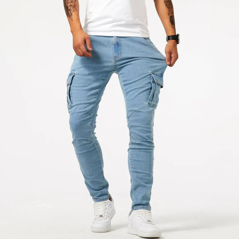 Men's Skinny Cargo Jeans Slim Fit Stretch Denim with Side Pockets