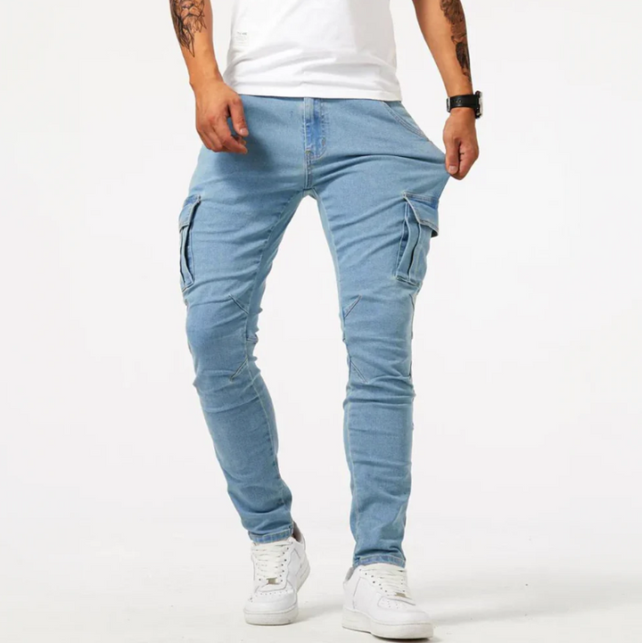 Men's Skinny Cargo Jeans Slim Fit Stretch Denim with Side Pockets