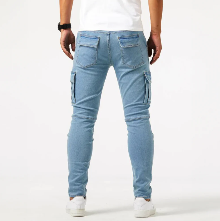 Men's Skinny Cargo Jeans Slim Fit Stretch Denim with Side Pockets