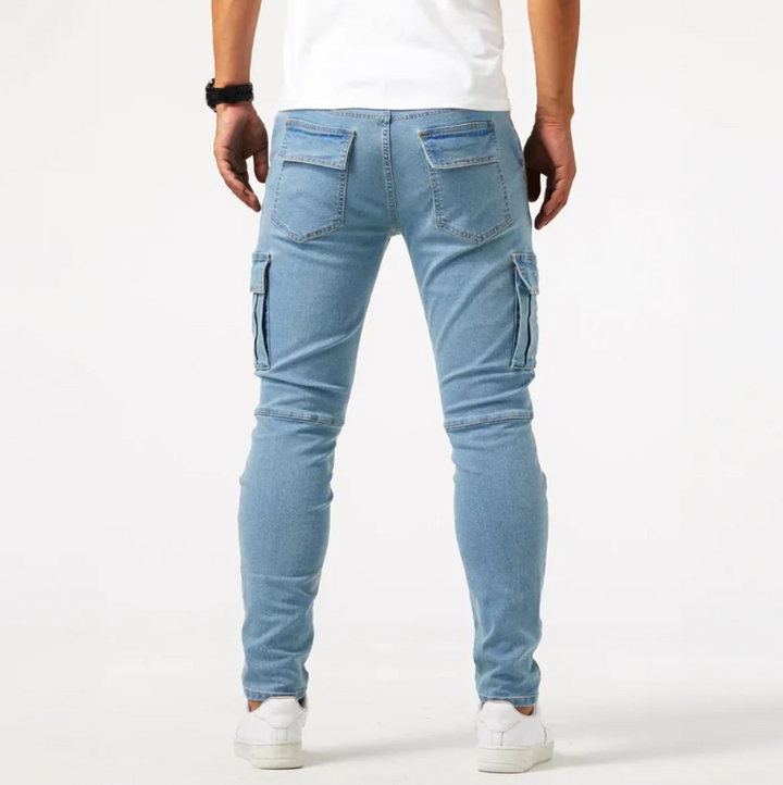 Men's Skinny Cargo Jeans Slim Fit Stretch Denim with Side Pockets