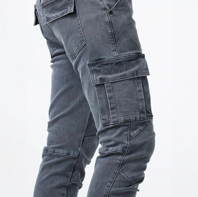 Men's Skinny Cargo Jeans Slim Fit Stretch Denim with Side Pockets