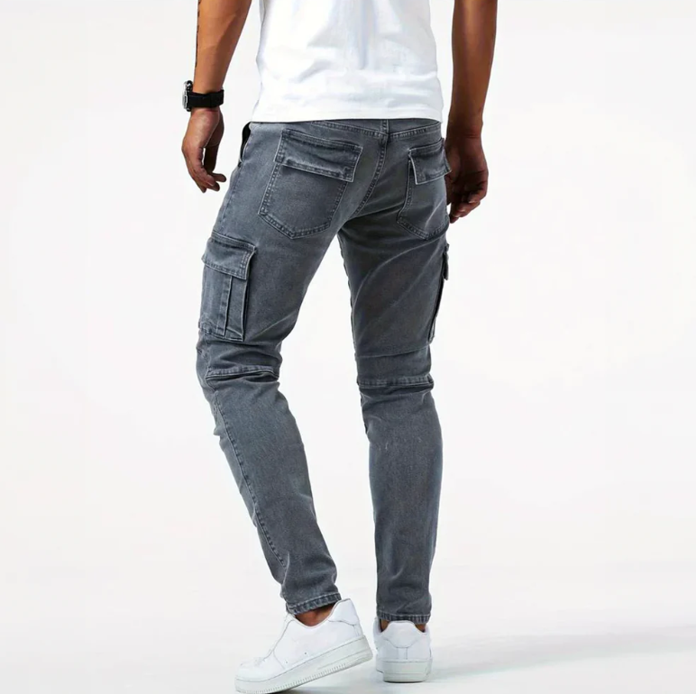 Men's Skinny Cargo Jeans Slim Fit Stretch Denim with Side Pockets