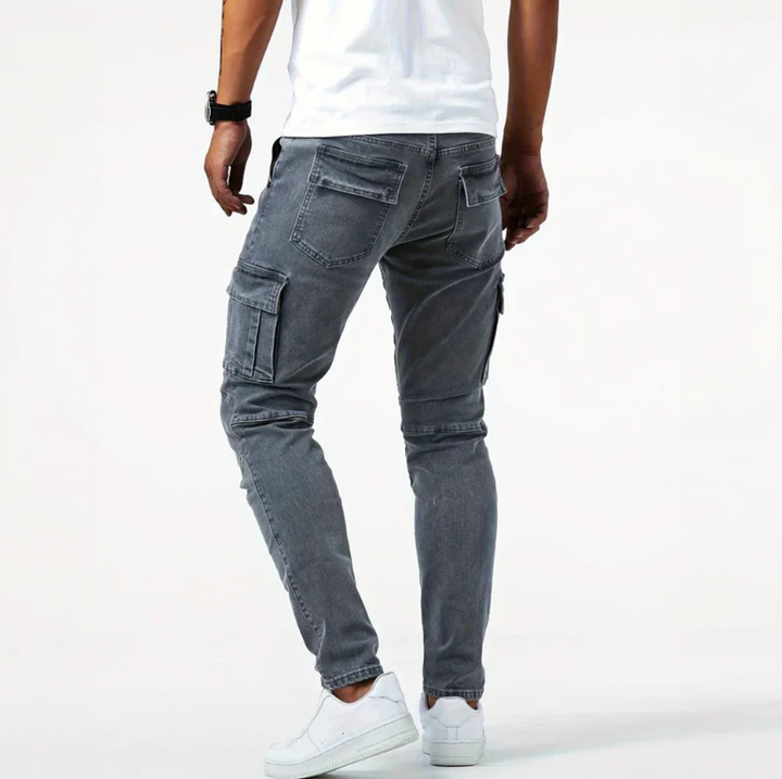 Men's Skinny Cargo Jeans Slim Fit Stretch Denim with Side Pockets